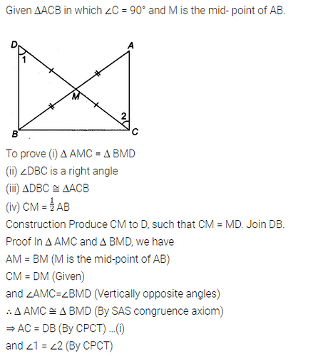In Right Triangle Abc Right Angled At C M Is The Mid Point Of Hypotenuse Ab C Is Joined To M 9675