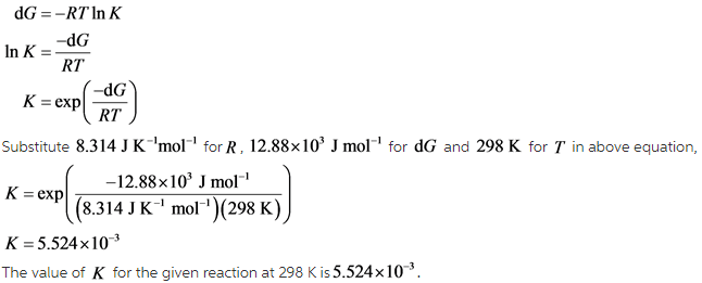 What is the value of K for this aqueous reaction at 298 K ...