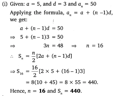 In An Ap I Given A 5 D 3 An 50 Find N And Sn Cbse Class 10 Maths Learn Cbse Forum