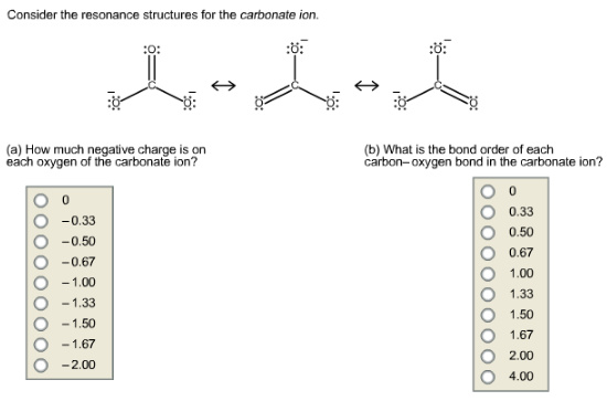 how much negative charge is on each oxygen of the carbonate ion carbonate ion