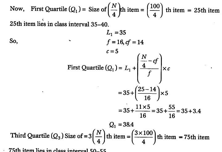 Calculate the value of median, first quartile and third