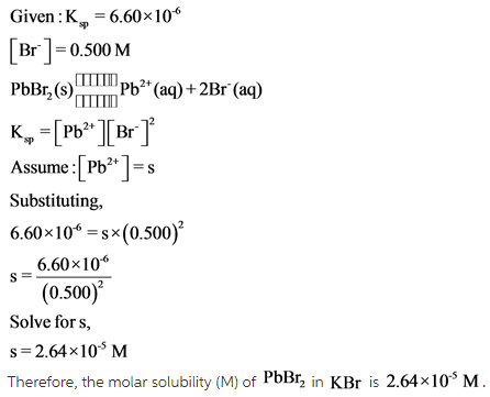 What is the molar solubility(M) of PbBr2 in 0.500M KBr solution?