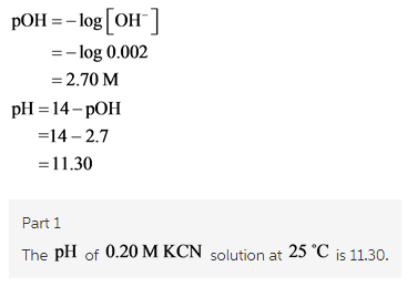 Calculate The Ph Of A 0 M Solution Of Kcn At 25 0 C Home Work Help Learn Cbse Forum