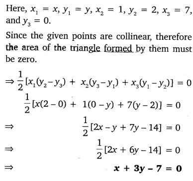 Find A Relation Between X And Y If The Points X Y 1 2 And 7 0 Are Collinear Cbse Class 10 Maths Learn Cbse Forum