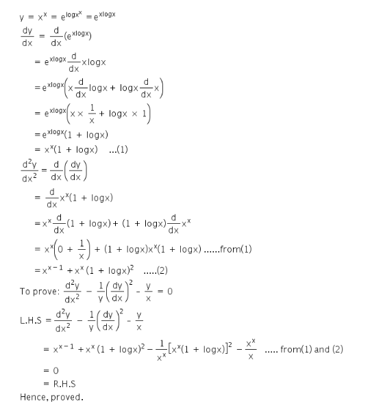 If Y Xx Prove That D2y Dx2 1 Y Dy Dx 2 Y X 0 Explain In Great Detail Cbse Class 12 Learn Cbse Forum