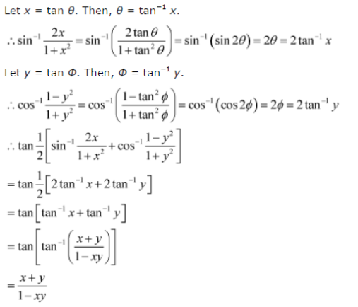 Find The Values Of Tan1 2 Sin 1 2x 1 X2 Cos 1 1 Y2 1 Y2 X 1 Y 0 And Xy 1 Cbse Class 12 Maths Learn Cbse Forum