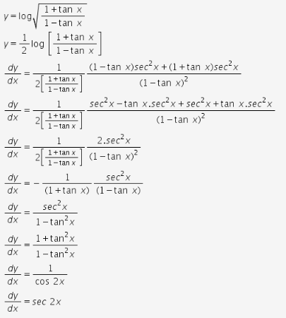 Y Log Squareroot Of 1 Tanx 1 Tanx Then Prove That Dy Dx Sec2x Cbse Class 12 Learn Cbse Forum